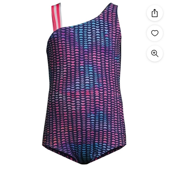 Lands' End G One Piece Sport Swimsuit Deep Sea Navy/Pink Geo size 7 - Picture 1 of 5